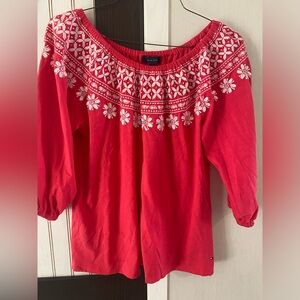 Beautiful Hot Pink Embroidered Tommy Hilfiger Top Size Small P Fit Like A Med.